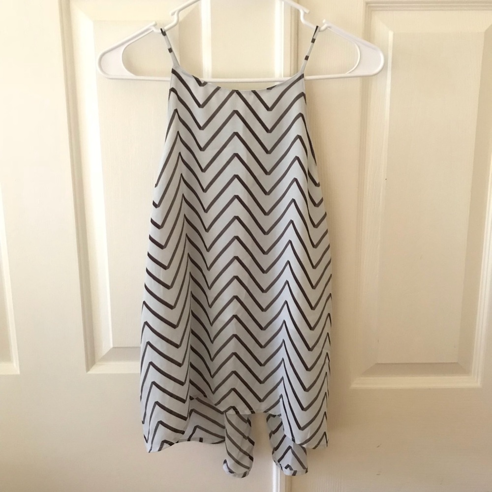 Valette Light Blue and Brown Chevron Print Tank Top
